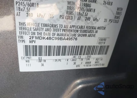 2009 Ford Edge Sel from USA, damaged, VIN 2FMDK48C99BA49576